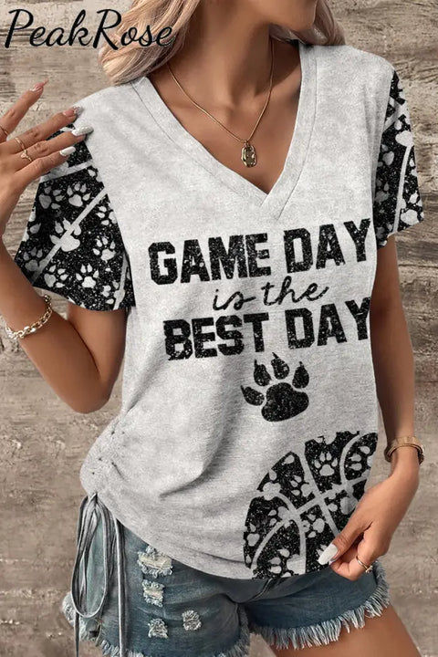 Game Day Is The Best & Pets Paw Basketball Pattern V-Neck T-Shirt T-Shirt