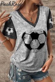 Game Day Retro Love Heart Soccer Print V-Neck T-Shirt T-Shirt