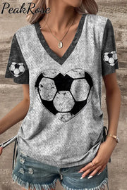 Game Day Retro Love Heart Soccer Print V-Neck T-Shirt T-Shirt