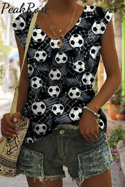 Game Day Soccer Ball And Leopard Printed V-Neck Tank Top