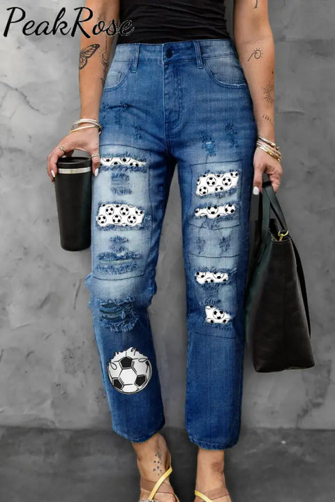 Game Day Soccer Ball Print Denim Jeans