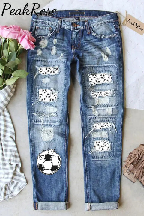 Game Day Soccer Ball Print Denim Jeans