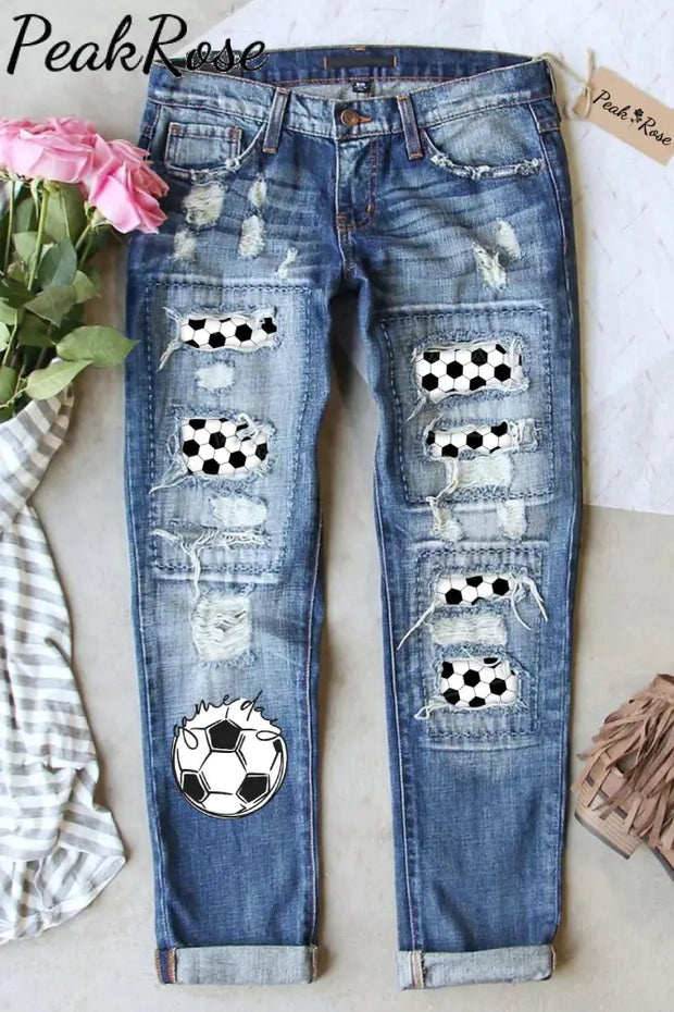 Game Day Soccer Ball Print Denim Jeans S