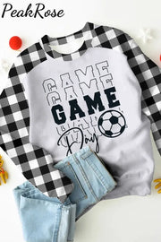 Game Day Soccer Ball Print Plaid Sweatshirt