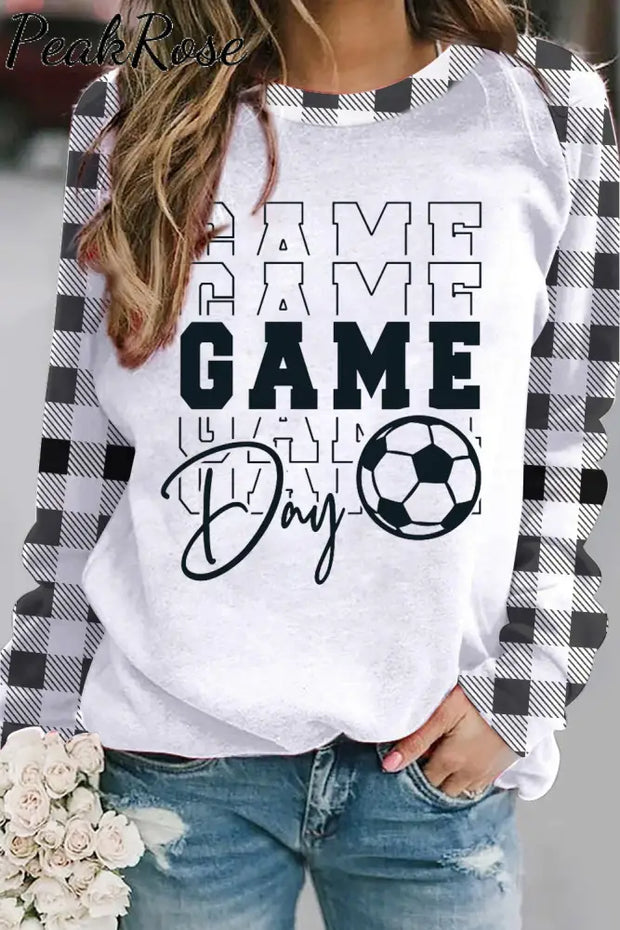 Game Day Soccer Ball Print Plaid Sweatshirt S /