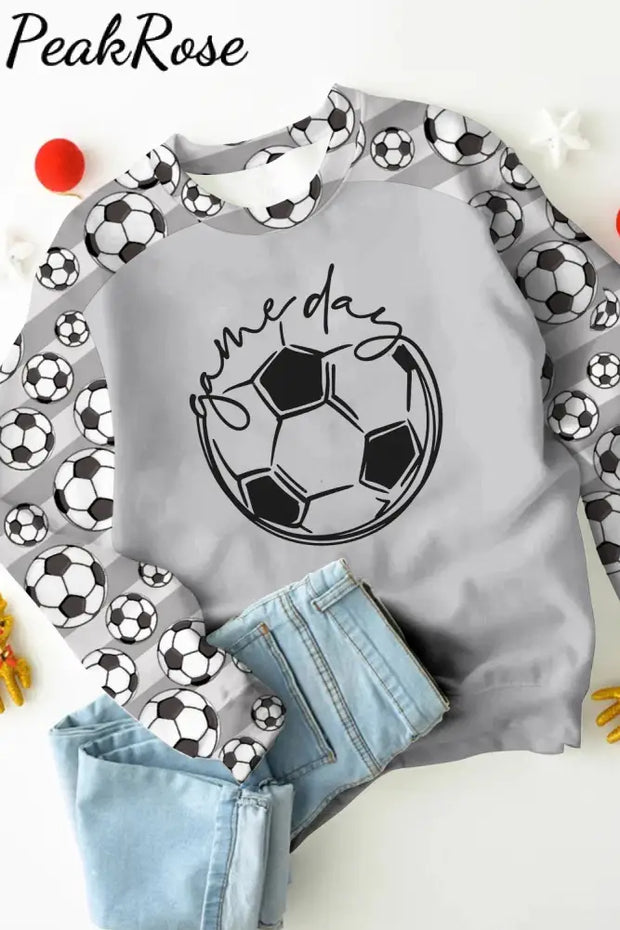 Game Day Soccer Ball Striped Print Sweatshirt