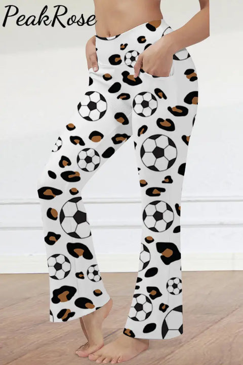 Game Day Soccer & Leopard Pattern High Waisted Flare Pants With Pockets