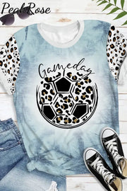 Game Day Soccer & Leopard Pattern Round Neck Short Sleeve T-Shirt