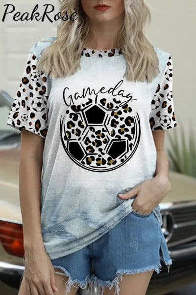 Game Day Soccer & Leopard Pattern Round Neck T-Shirt T-Shirt