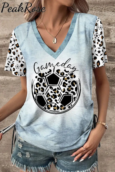 Game Day Soccer & Leopard Pattern V-Neck T-Shirt T-Shirt