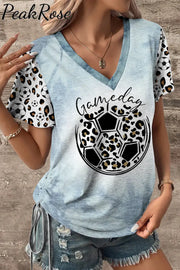 Game Day Soccer & Leopard Pattern V-Neck T-Shirt T-Shirt