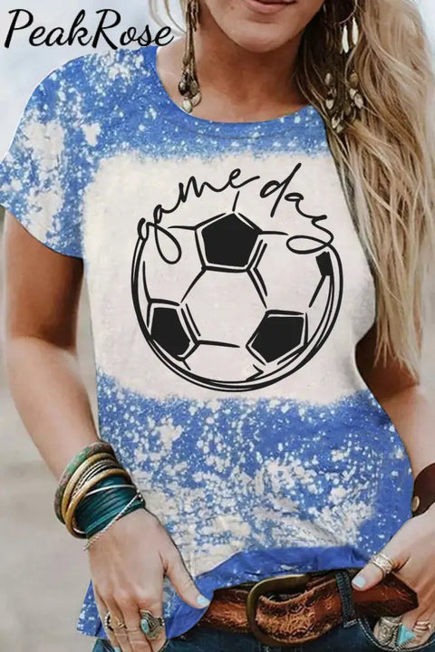 Game Day Soccer Mom Ball Bleached Print T-Shirt