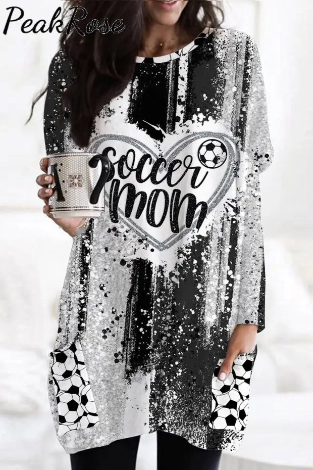 Game Day Soccer Mom Glitter Heart Pattern Tunic With Pockets