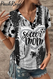 Game Day Soccer Mom Glitter Heart Pattern V-Neck T-Shirt T-Shirt