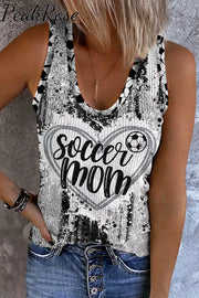 Game Day Soccer Mom Glitter Heart Pattern V-Neck Tank Top