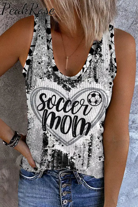 Game Day Soccer Mom Glitter Heart Pattern V-Neck Tank Top