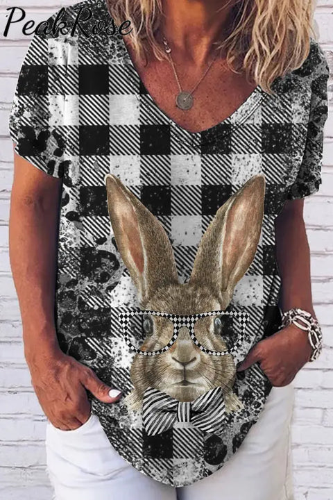 Gentleman Rabbit At Easter Day Fold V-Neck Loose T-Shirt V Neck