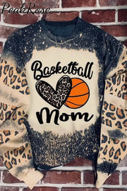 Gift For Basketball Lover Mom Leopard Print Bleached Sweatshirt