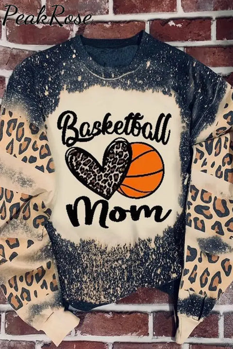 Gift For Basketball Lover Mom Leopard Print Bleached Sweatshirt