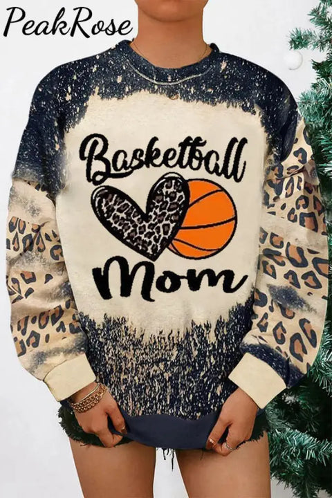 Gift For Basketball Lover Mom Leopard Print Bleached Sweatshirt S /