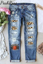 Gift For Basketball Lover Mom Leopard Print Denim Jeans Light / S