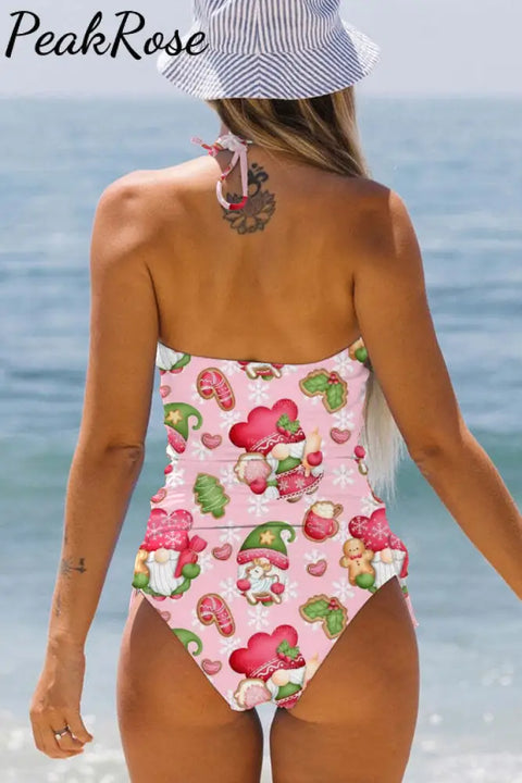 Gingerbread Gnome Jolly Christmas Print Bikini Swimsuit