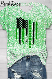 Glitter Background Textured Spotted Lucky Clover Striped Flag T-Shirt