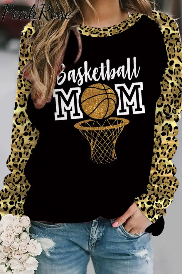 Glitter Basketball Mom Polka Splatter Tiger Stripe Leopard Sweatshirt S /