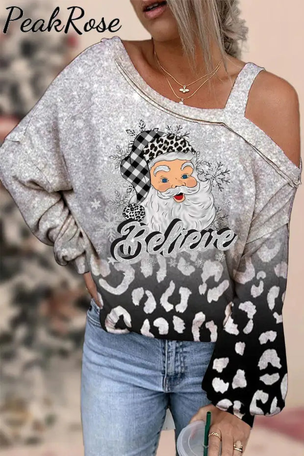 Glitter Christmas Believe Santa Blouse S / Grey