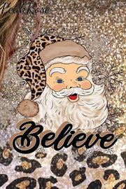 Glitter Christmas Believe Santa Print Sweatshirt