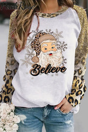 Glitter Christmas Believe Santa Print Sweatshirt S / Photo Color