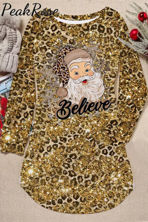 Glitter Christmas Believe Santa Print Tunic