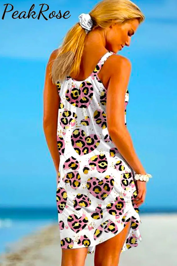 Glitter Heart Love Print Sleeveless Dress