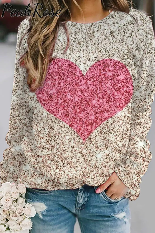 Glitter Heart Print Sweatshirt