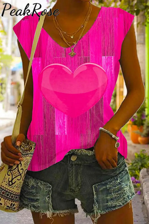 Glitter Heart Print Tank Top S / Photo Color V-Neck