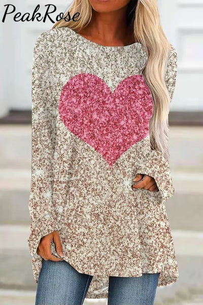 Glitter Heart Print Tunic S / Photo Color