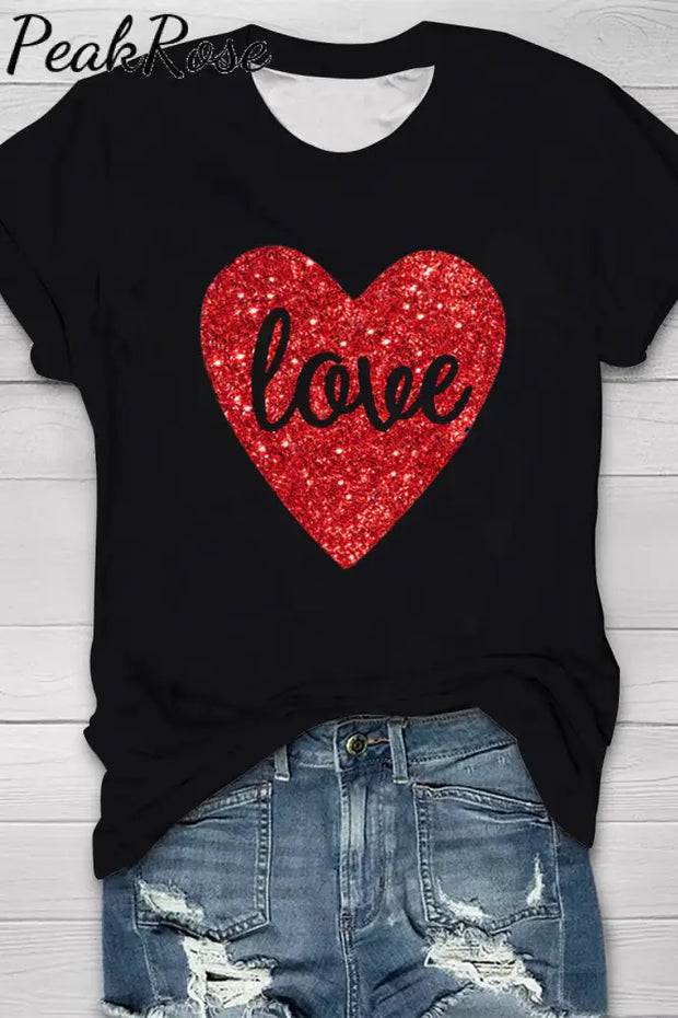 Glitter Heart-Shape Print T-Shirt T-Shirt