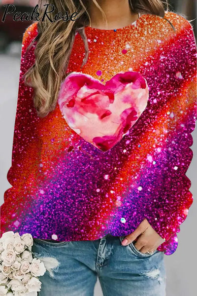 Glitter Heart Sparkles Print Sweatshirt S