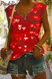 Glitter Hearts Print Tank Top S / Photo Color V-Neck