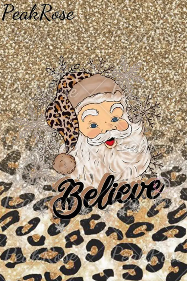 Glitter Leopard Christmas Believe Santa Cold Shoulder T-Shirt T-Shirt