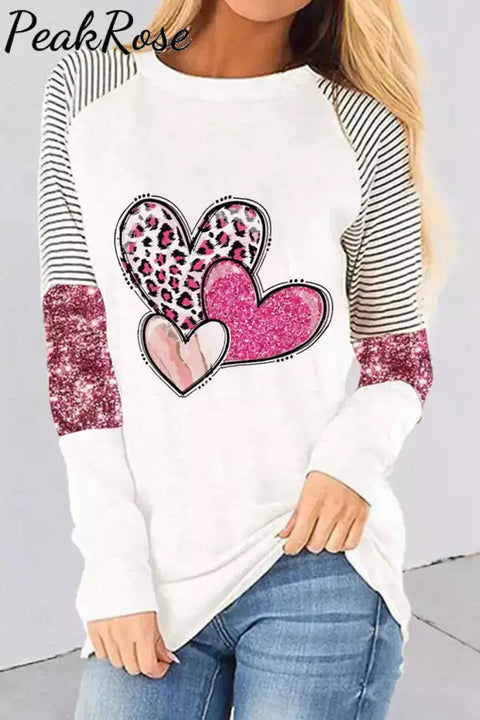 Glitter Leopard Heart Round Neck Sweatshirt