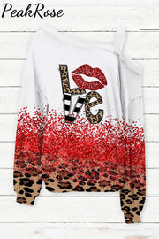 Glitter Leopard Love Print Off-Shoulder Blouse