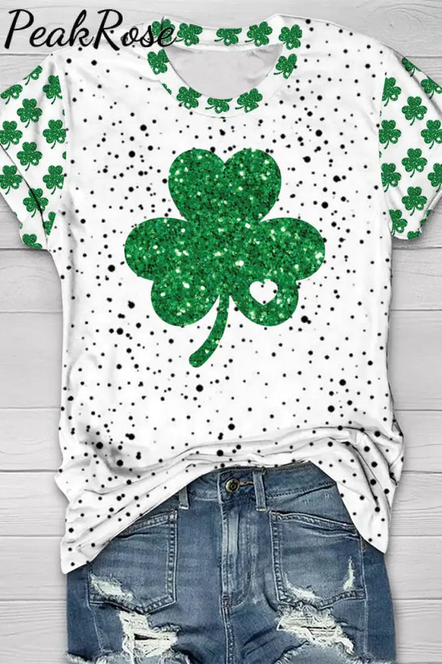 Glitter Lucky Clover St. Patrick’s Day Polka Dots Print T-Shirt