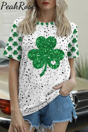 Glitter Lucky Clover St. Patrick’s Day Polka Dots Print T-Shirt S / Green