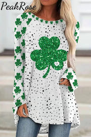 Glitter Lucky Clover St. Patrick’s Day Polka Dots Print Tunic