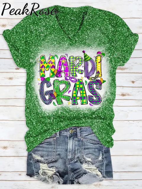 Glitter Mardi Gras Carnival Mask King Polka Print T-Shirt Green / S T-Shirt