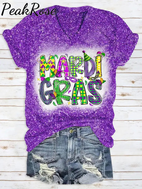 Glitter Mardi Gras Carnival Mask King Polka Print T-Shirt Purple / S T-Shirt