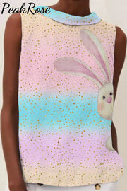 Glitter Pink Blue Easter Day Bunny High Neck Tank