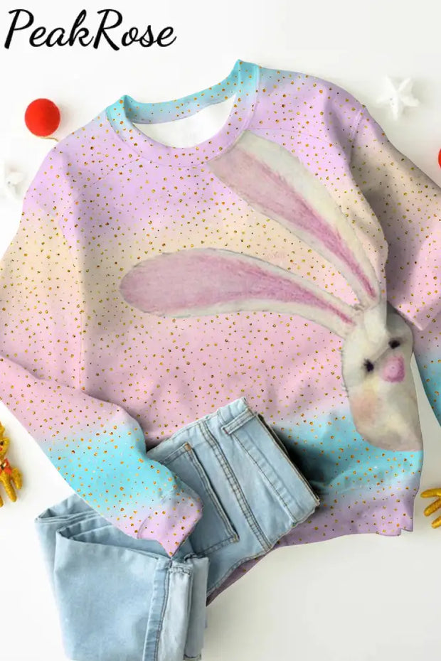 Glitter Pink Blue Easter Day Bunny Sweatshirt