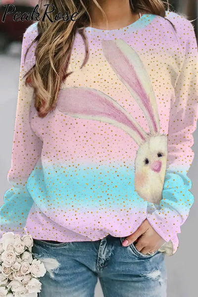 Glitter Pink Blue Easter Day Bunny Sweatshirt S /